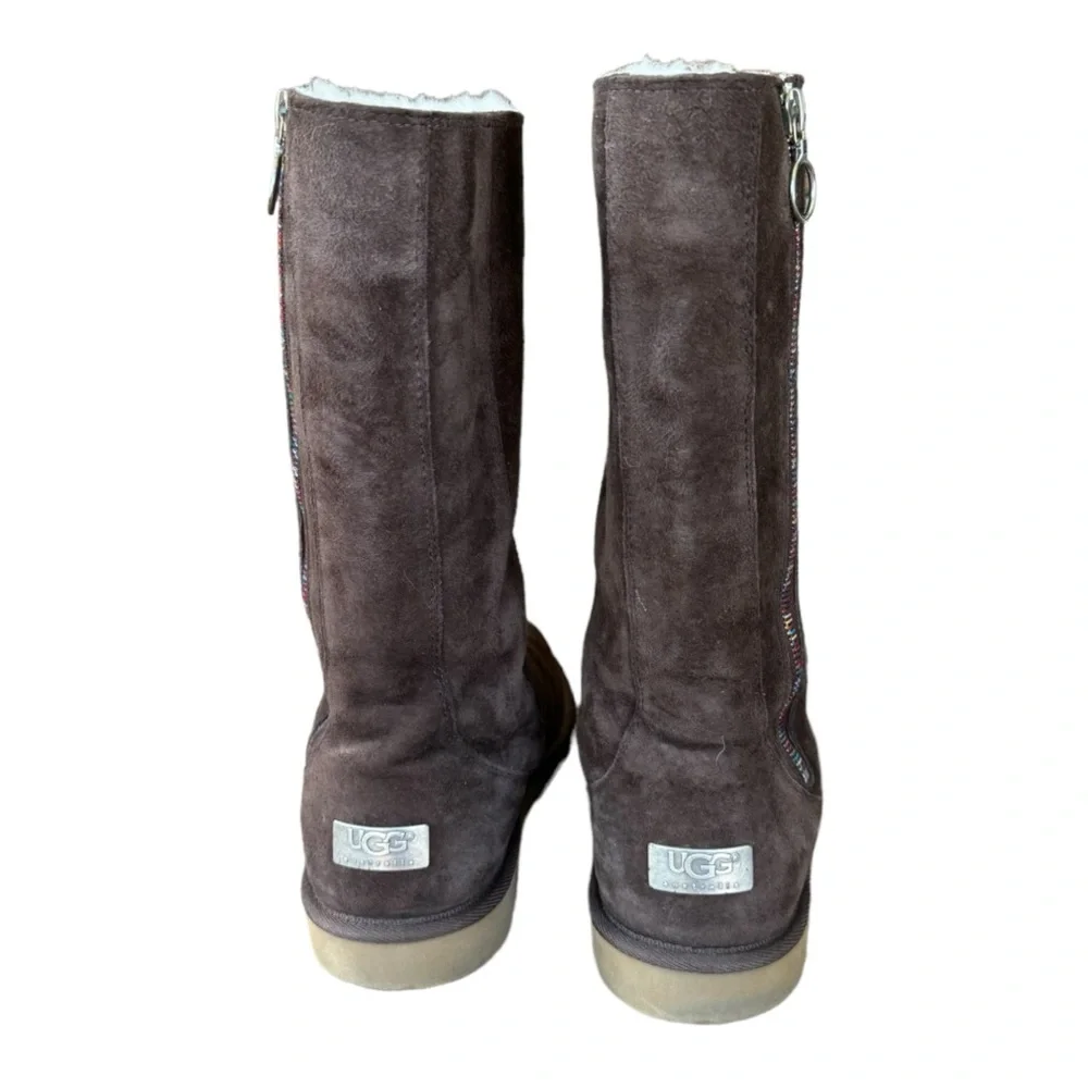 UGG Australia Rainbow Zipper Chocolate Brown Hayden Tall Womens Suede Boots Sz 6